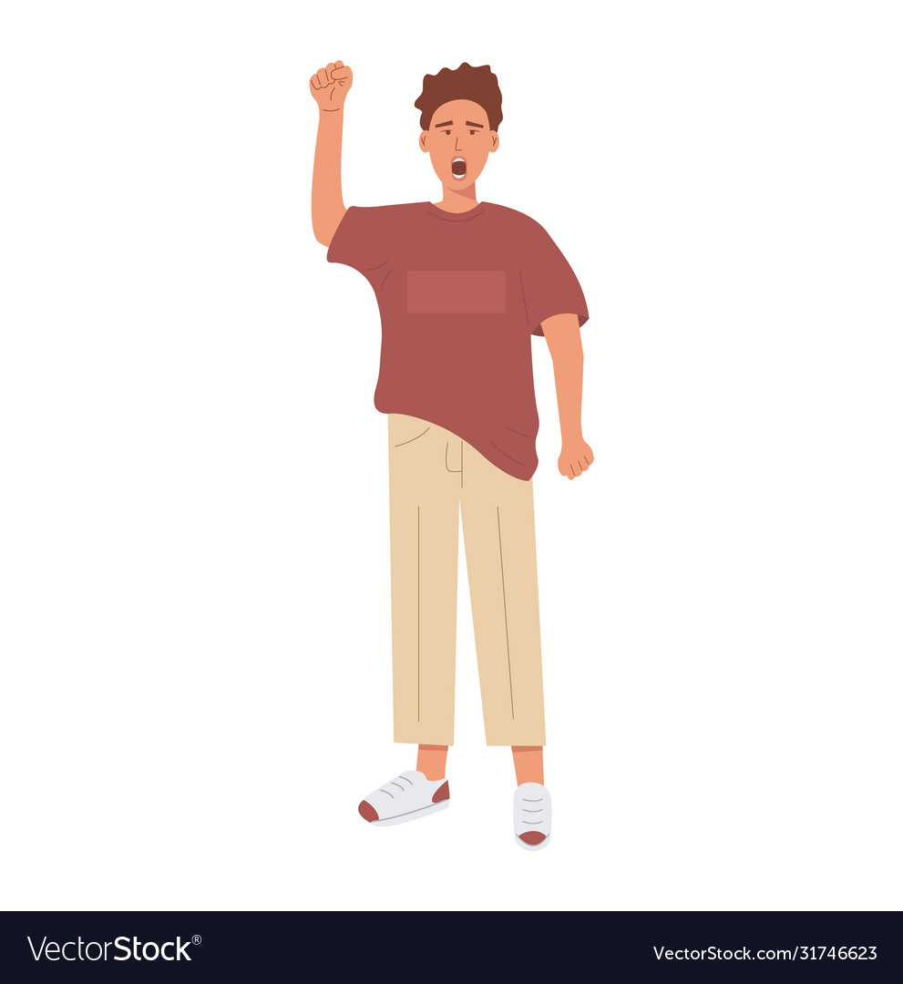 Moderne kaukasische wütende Mann protestiert gegen vector image Moderne kaukasische wütende Mann protestiert gegen