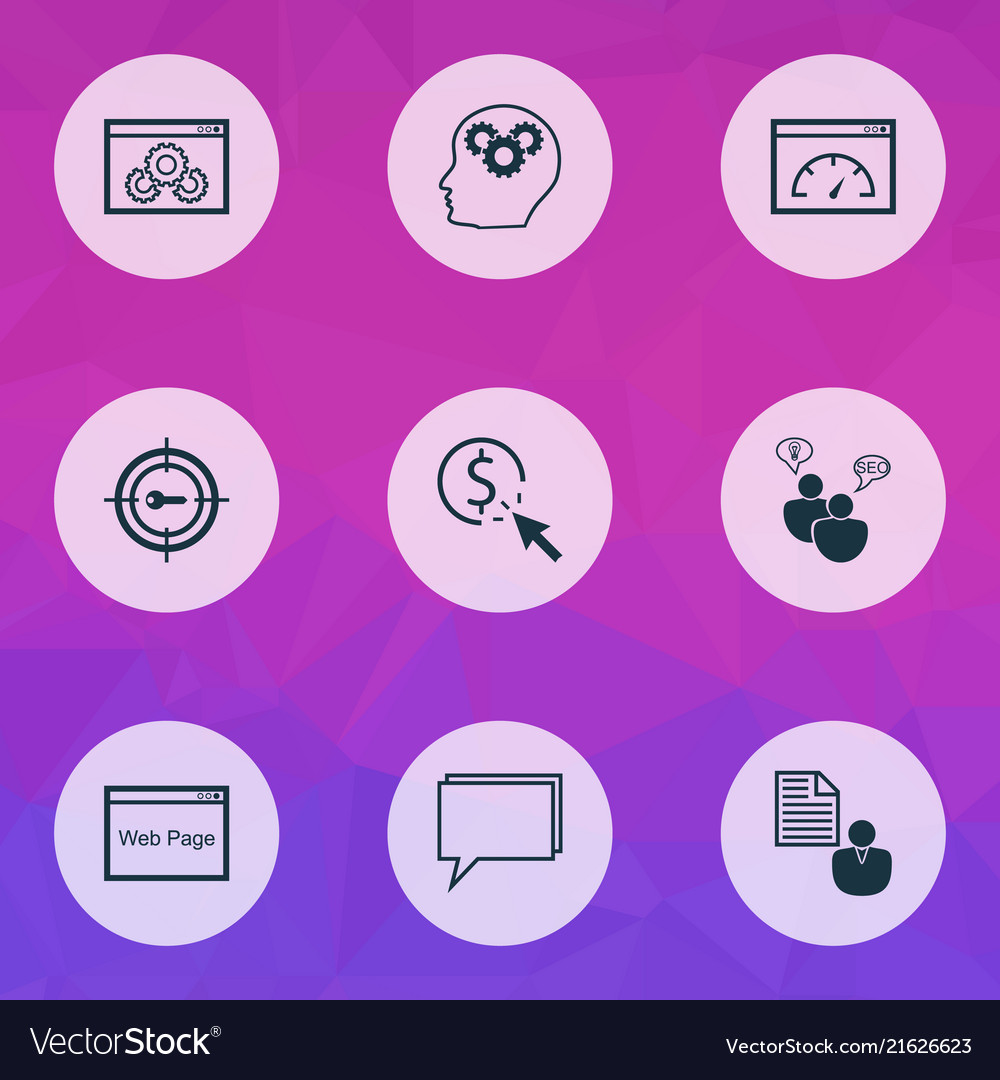 Seo icons set with online consulting web page vector image Seo icons set with online consulting web page