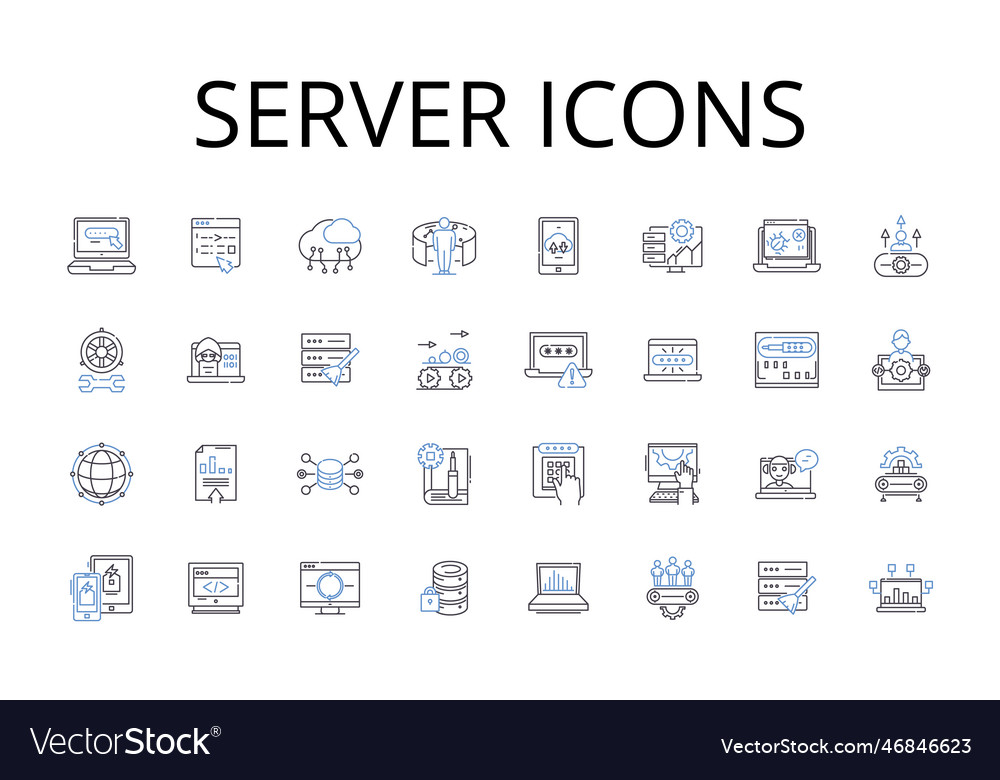 Server icons line collection computer vector image Server icons line collection computer