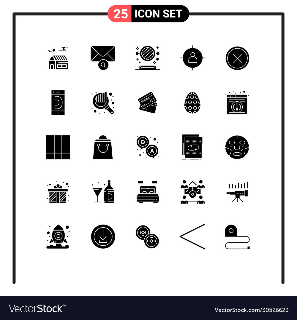 Set 25 commercial solid glyphs pack for close