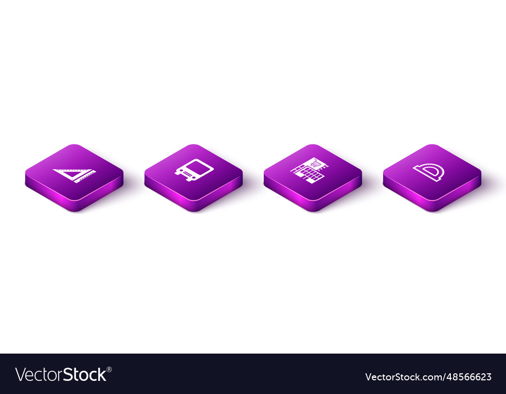 Set isometric triangular ruler bus mall vector image Set isometric triangular ruler bus mall