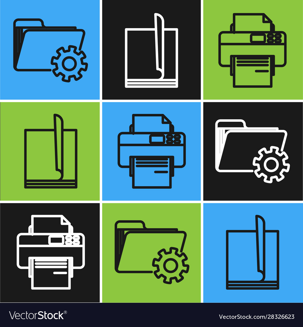Set line folder settings with gears printer vector image Set line folder settings with gears printer