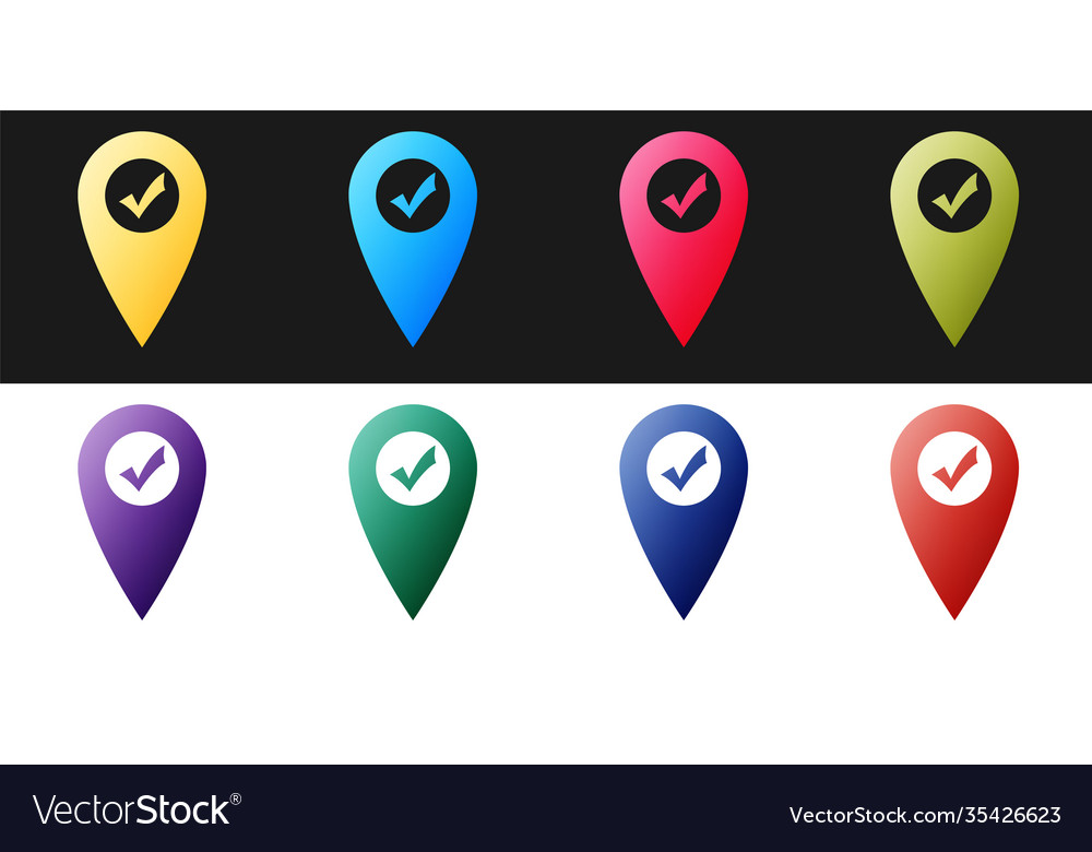 Set map pointer with check mark icon isolated vector image Set map pointer with check mark icon isolated