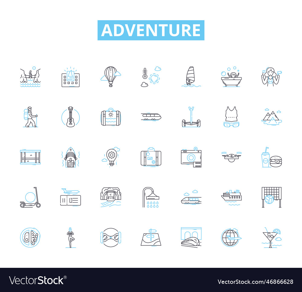 Adventure linear icons set exploration danger Vector Image