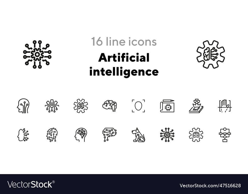 Artificial intelligence line icon set vector image Artificial intelligence line icon set