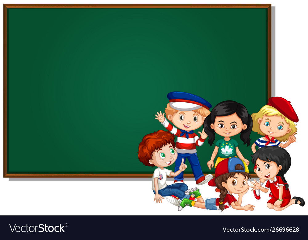 Blank sign template with kids and green board Vector Image Blank sign template with kids and green board Vector Image