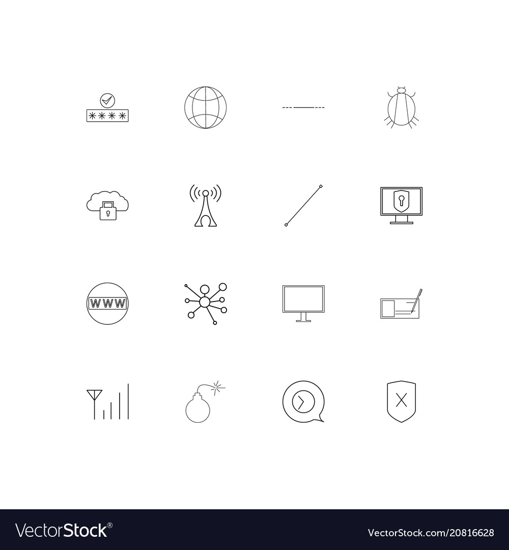 Internet security linear thin icons set outlined