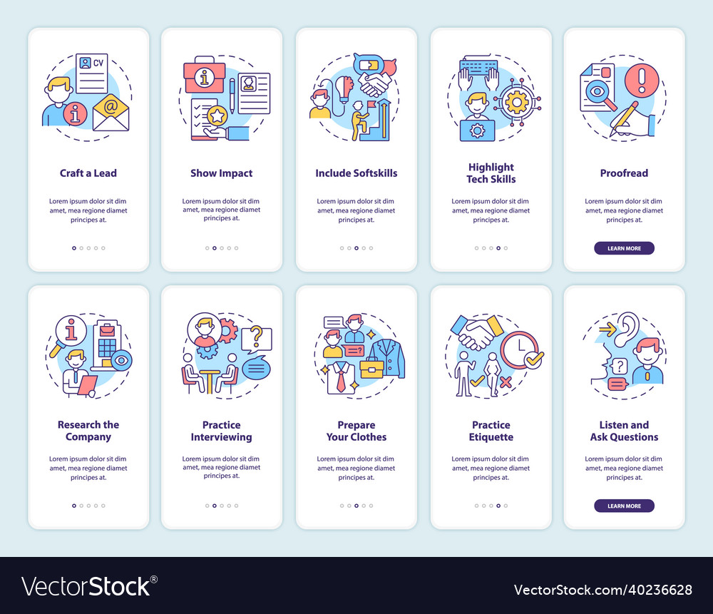 Job hunting onboarding mobile app page screen set Vector Image