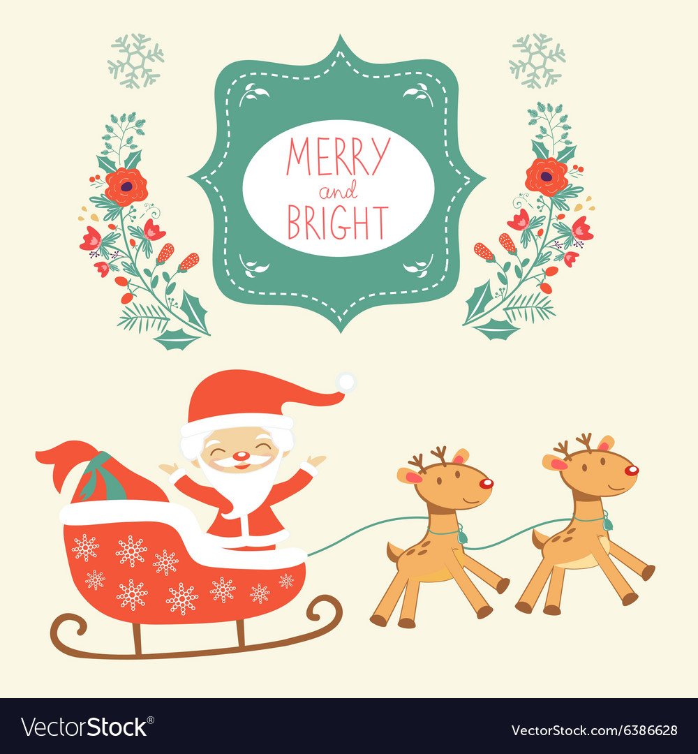 Merry christmas card with cute santa claus