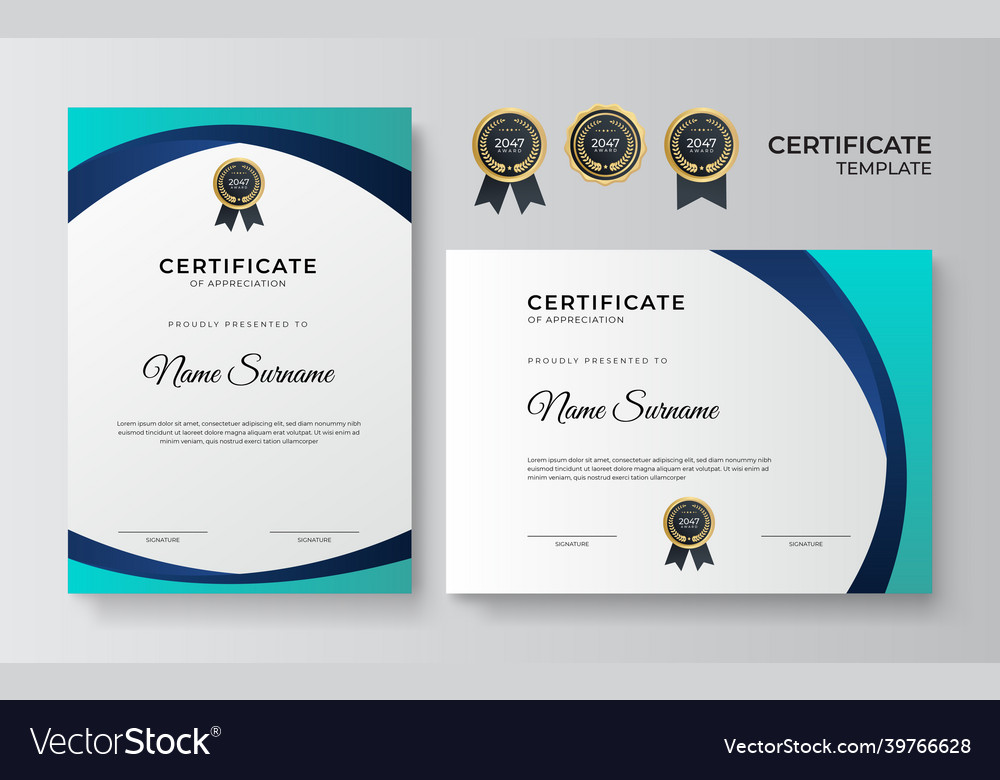 Modern blue certificate template and border Vector Image