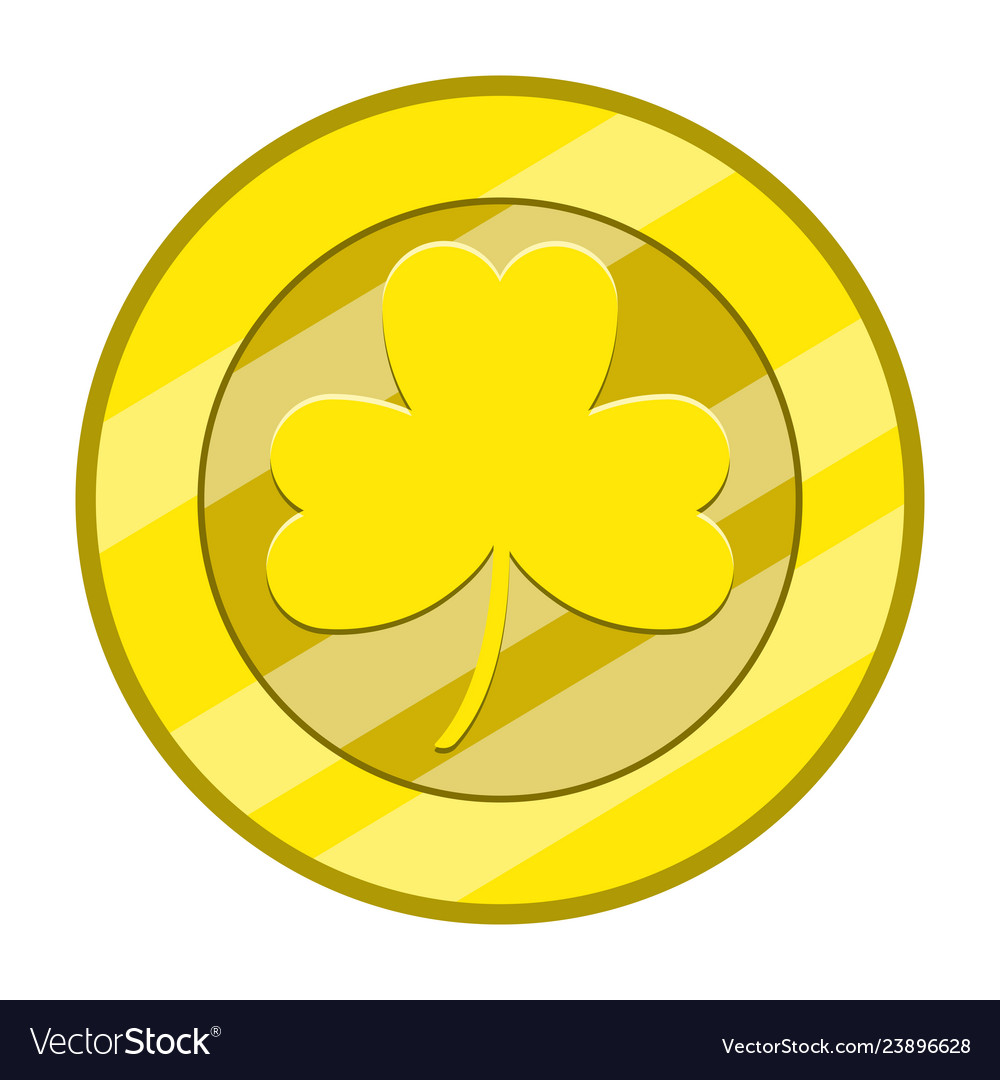 Patrick day golden coin with a clover icon Vector Image