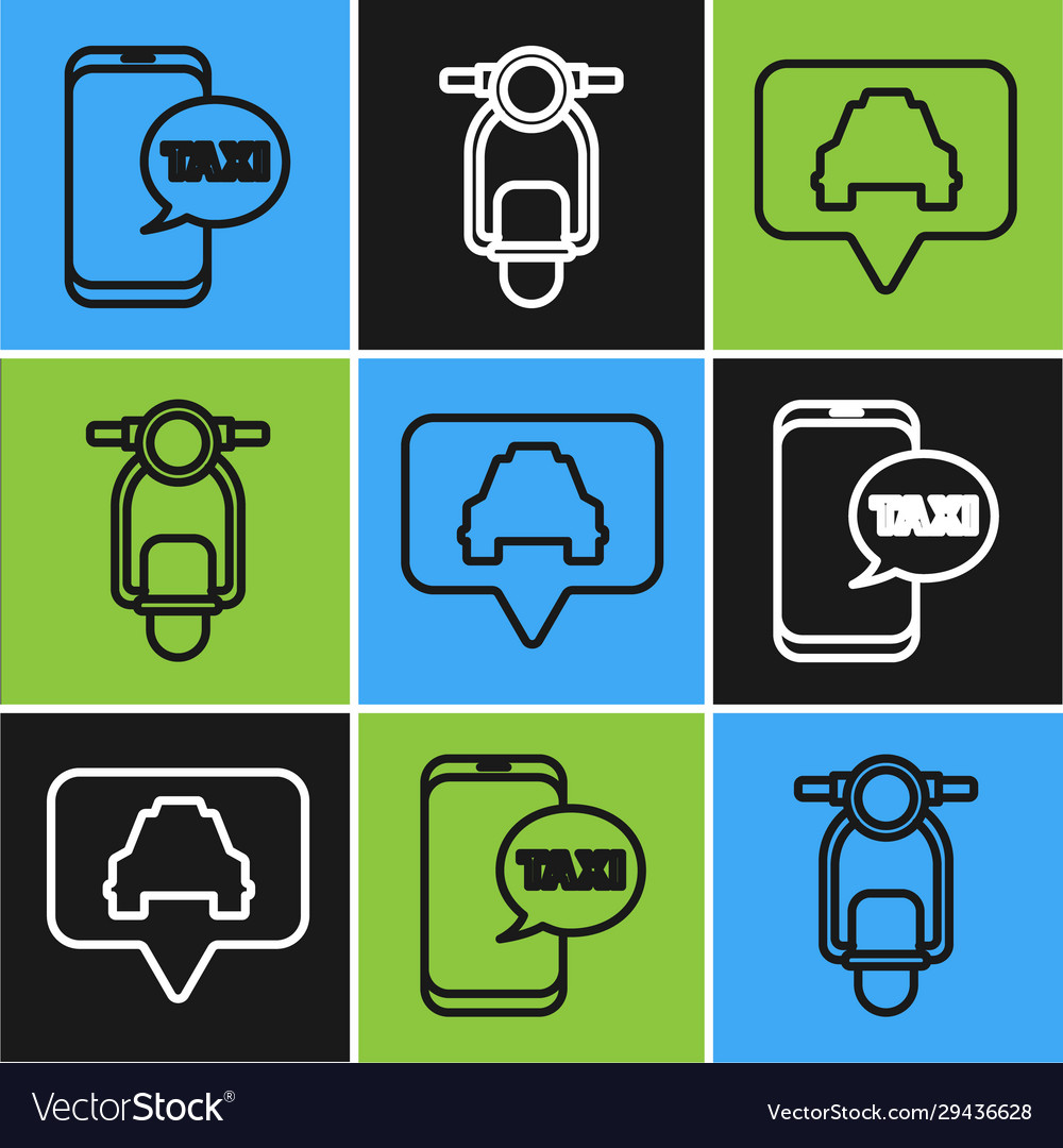 Set line taxi call telephone service map pointer vector image Set line taxi call telephone service map pointer