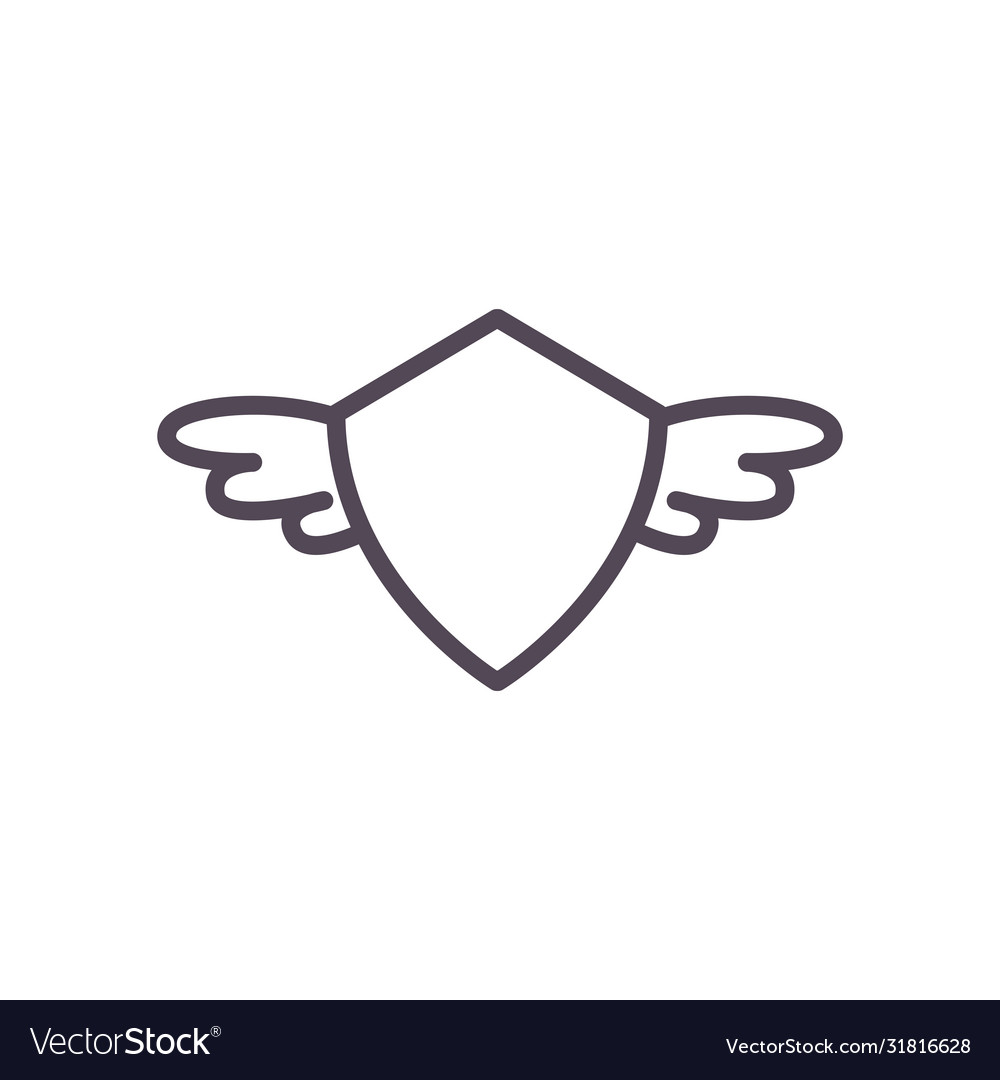 Shield with wings line style icon design