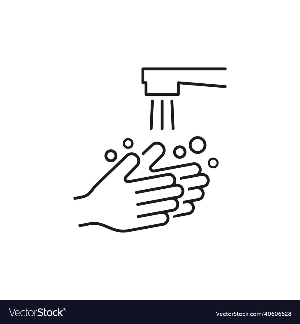 Wash hands icon hands and water tap line flat Vector Image