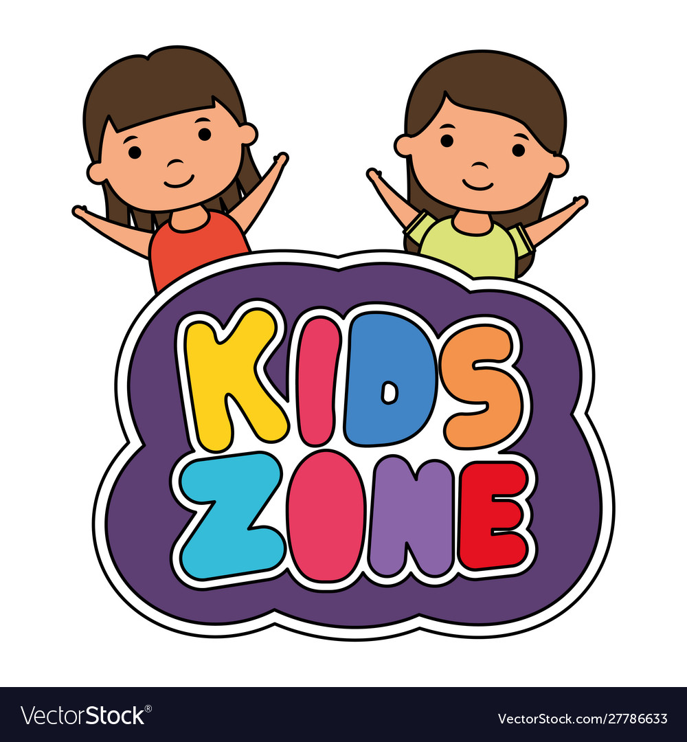 Cute little girls with kids zone lettering