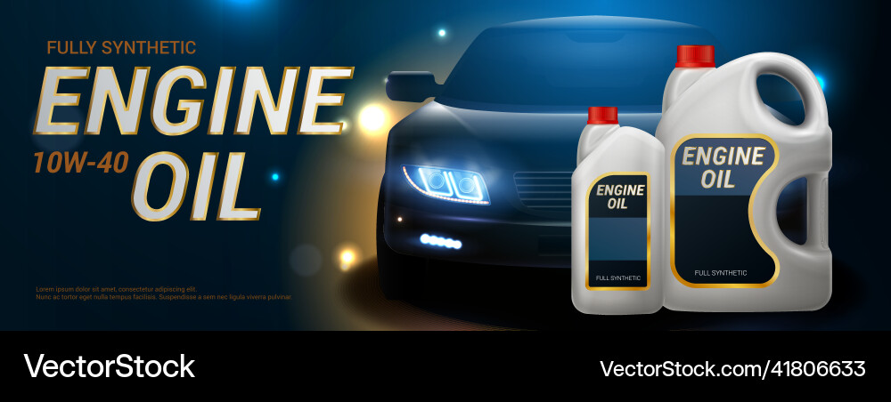 Engine oil advertising realistic banner Royalty Free Vector