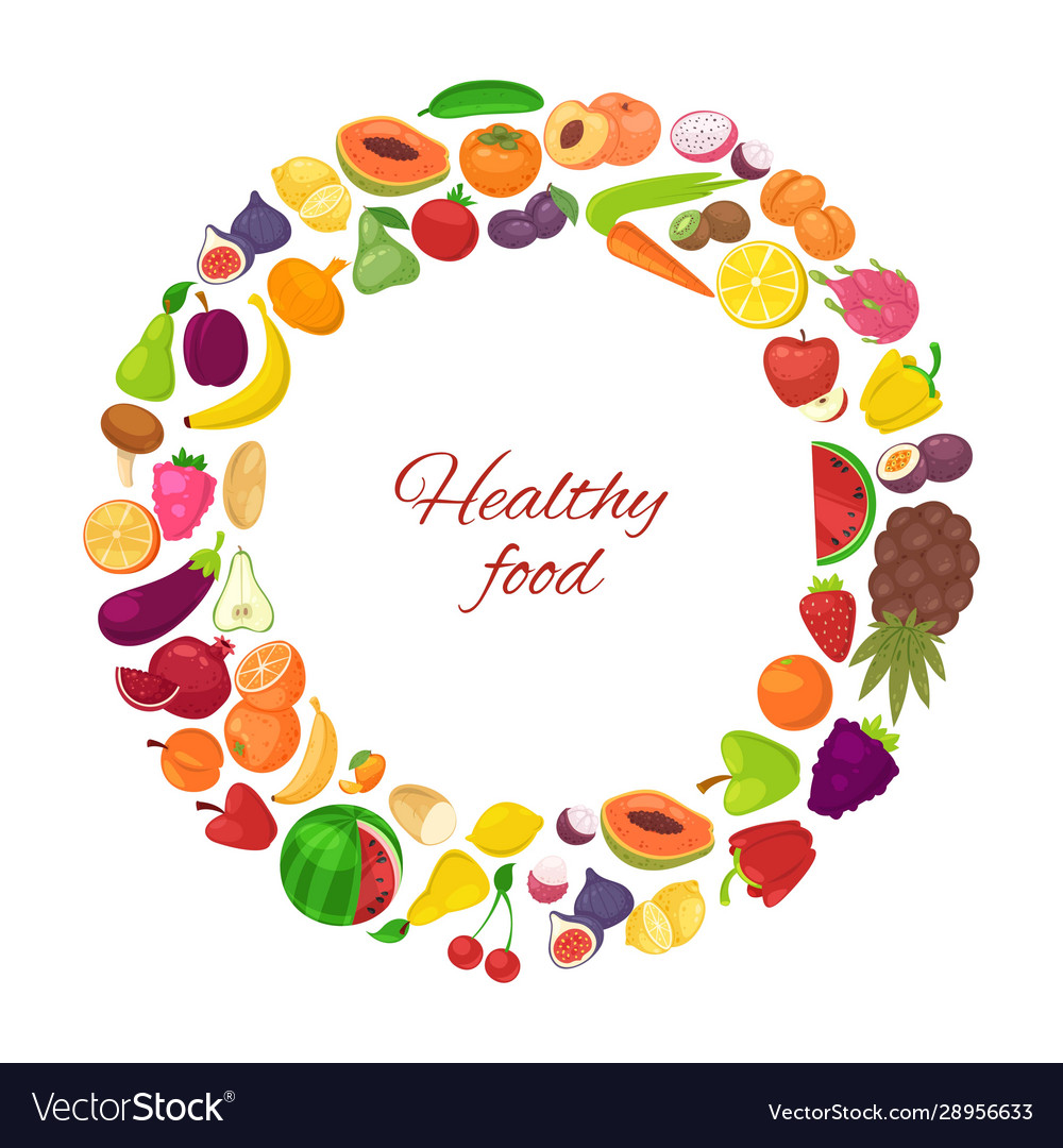 Healthy food with organic fruits and vegetables vector image Healthy food with organic fruits and vegetables
