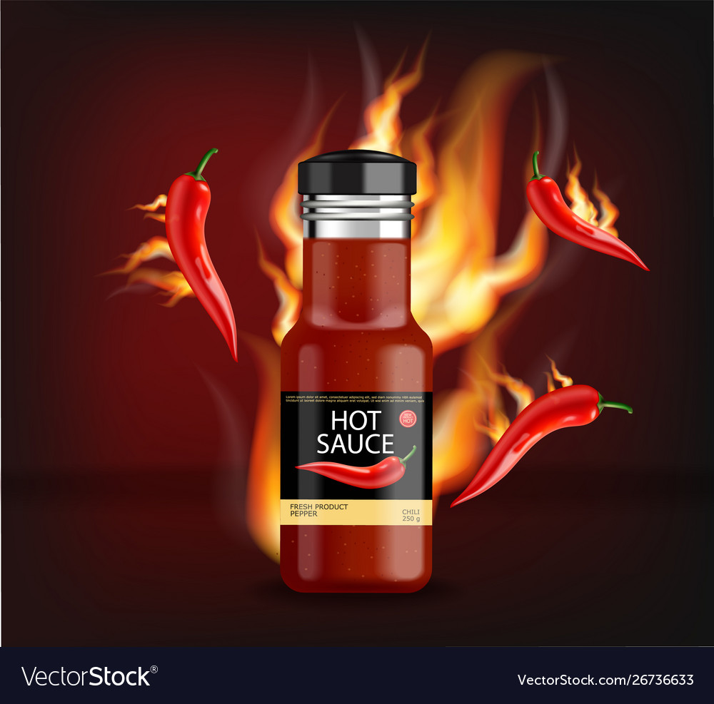 Hot Chili Sauce On Fire Realistic Product Vector Image 0252