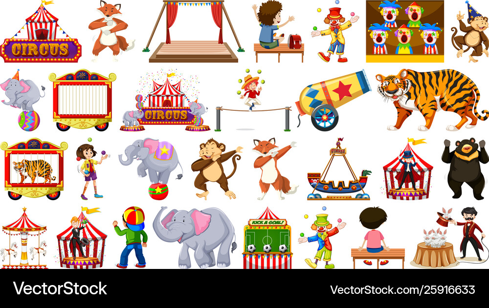 Large theme circus set Royalty Free Vector Image