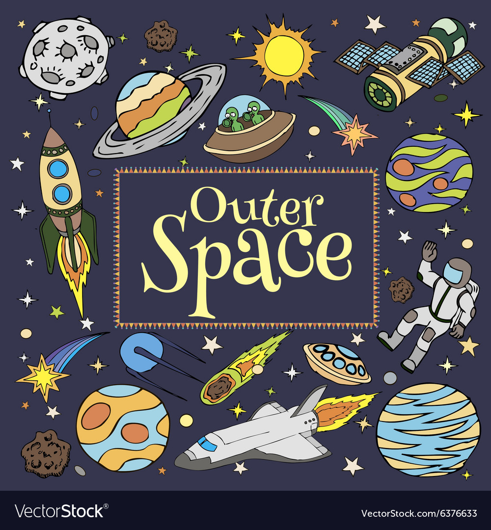 Outer space doodles symbols and design elements