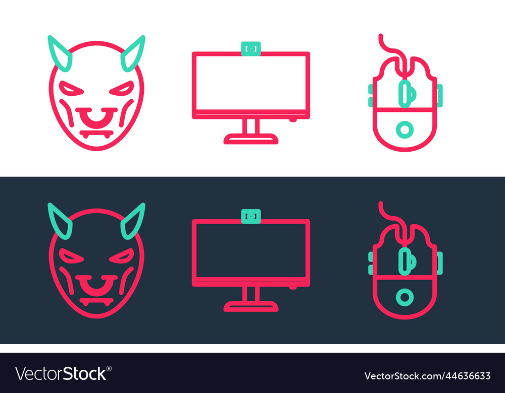 Set line computer mouse gaming mask of the devil vector image Set line computer mouse gaming mask of the devil