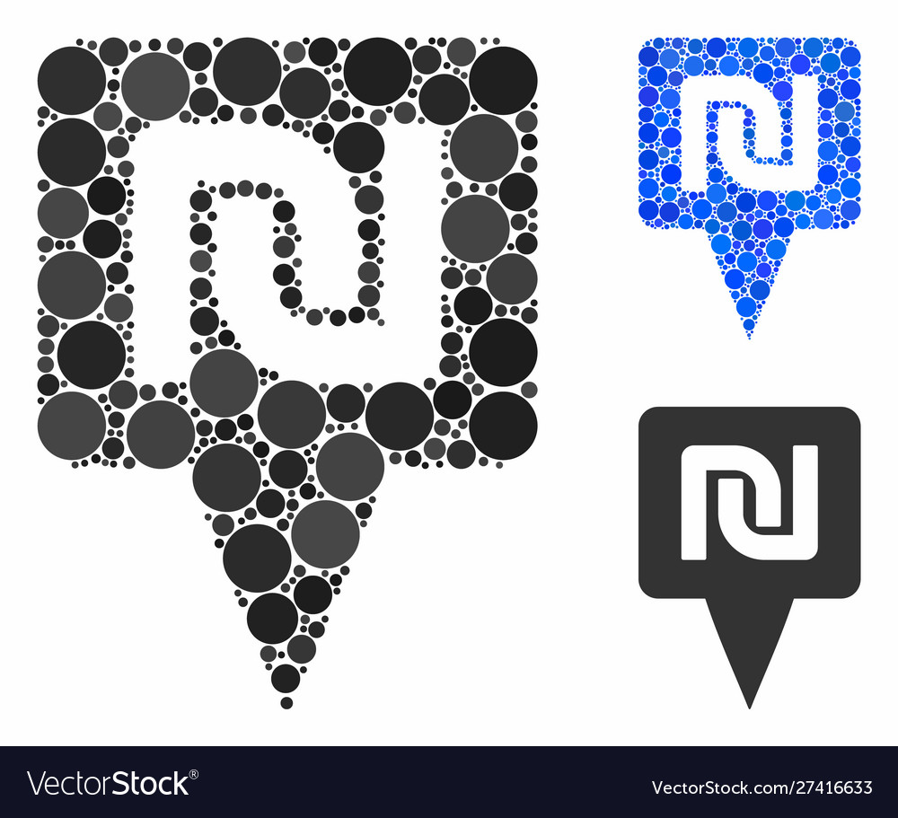 Shekel map pointer mosaic icon circles vector image Shekel map pointer mosaic icon circles