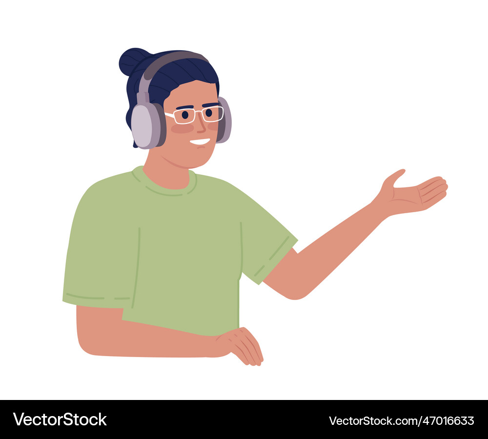 Smiling Man With Headphones Communicating Semi Vector Image