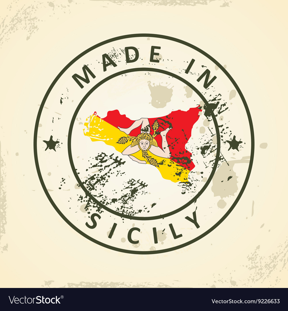 Stamp with map flag of sicily