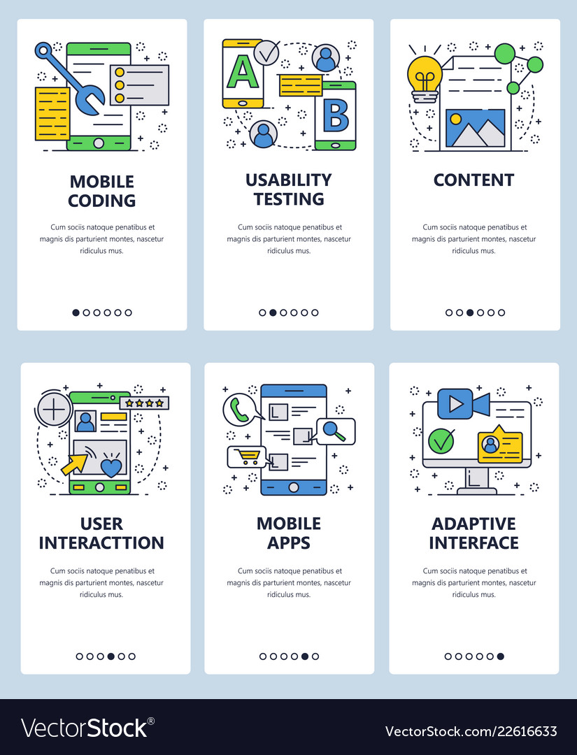 Web site linear art onboarding screens