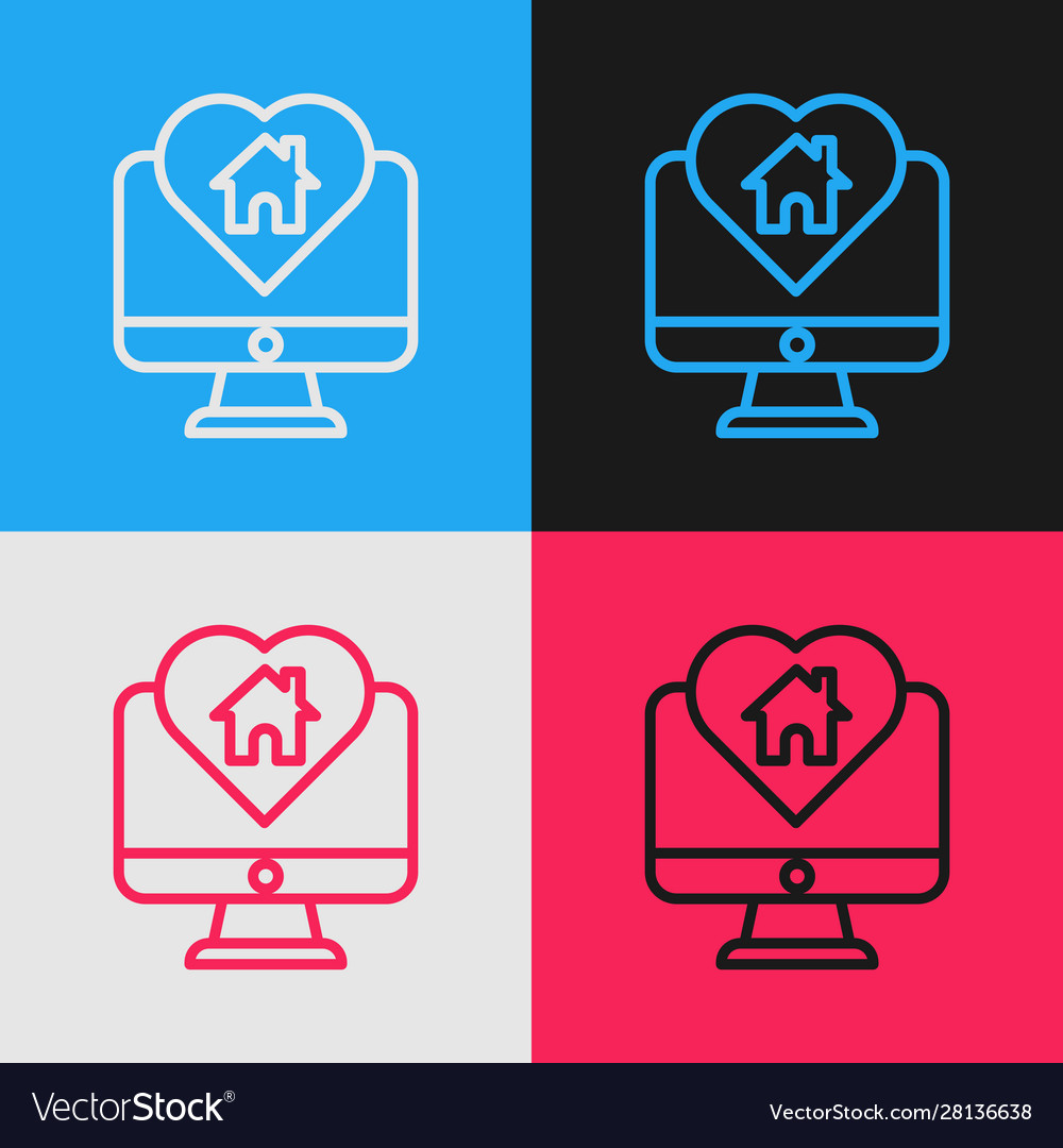Color line computer monitor with house in heart