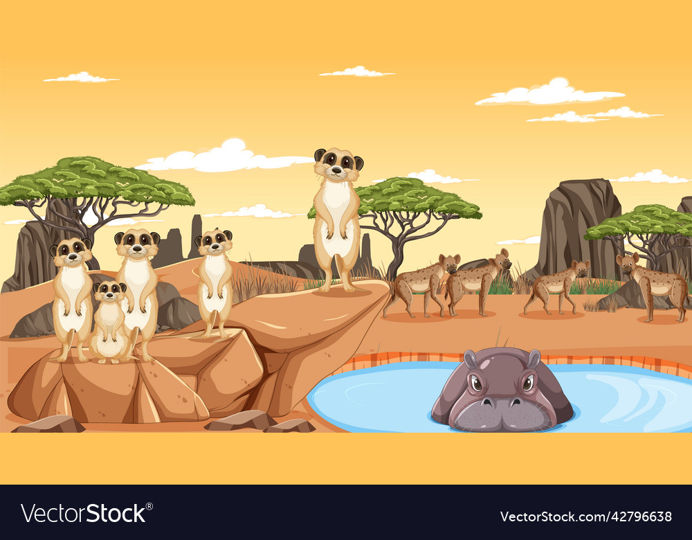 Dryland forest landscape with animals