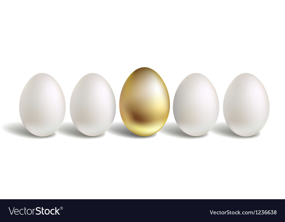 Unique golden egg in row of ordinary white eggs Vector Image