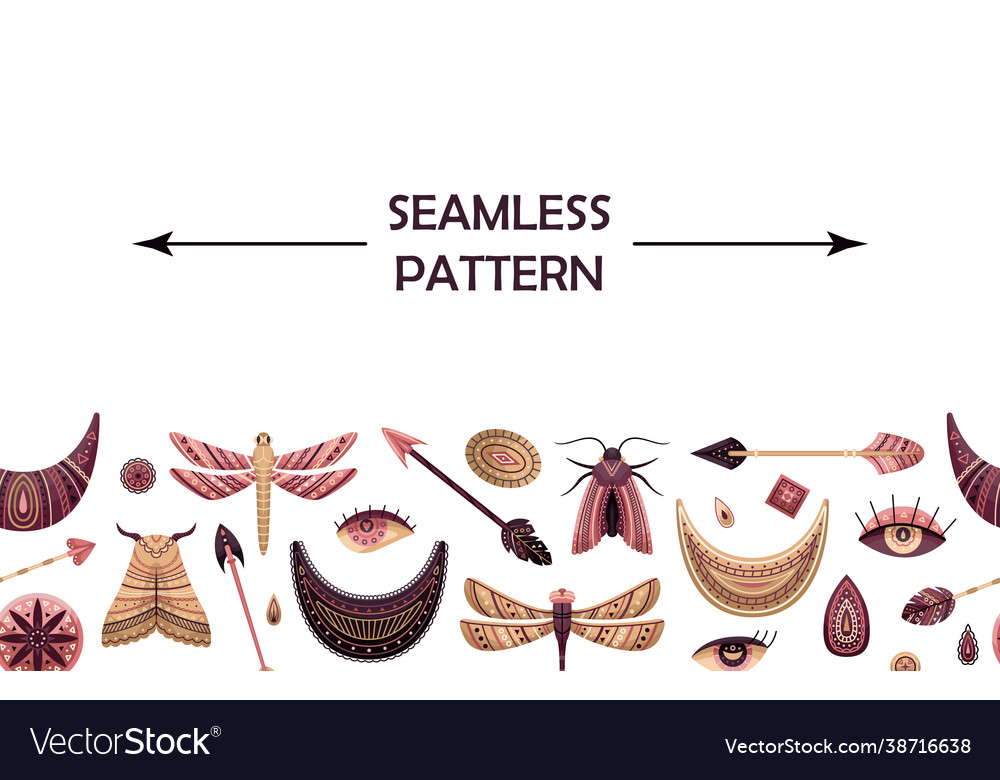 Horizontal seamless pattern with boho elements