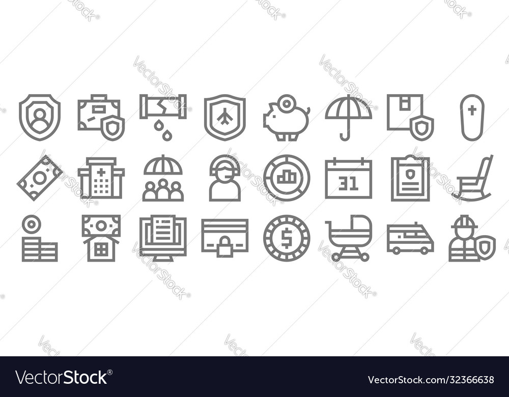 Versicherungslinie Icons lineare eingestellte Qualität Vector Image Versicherungslinie Icons lineare eingestellte Qualität