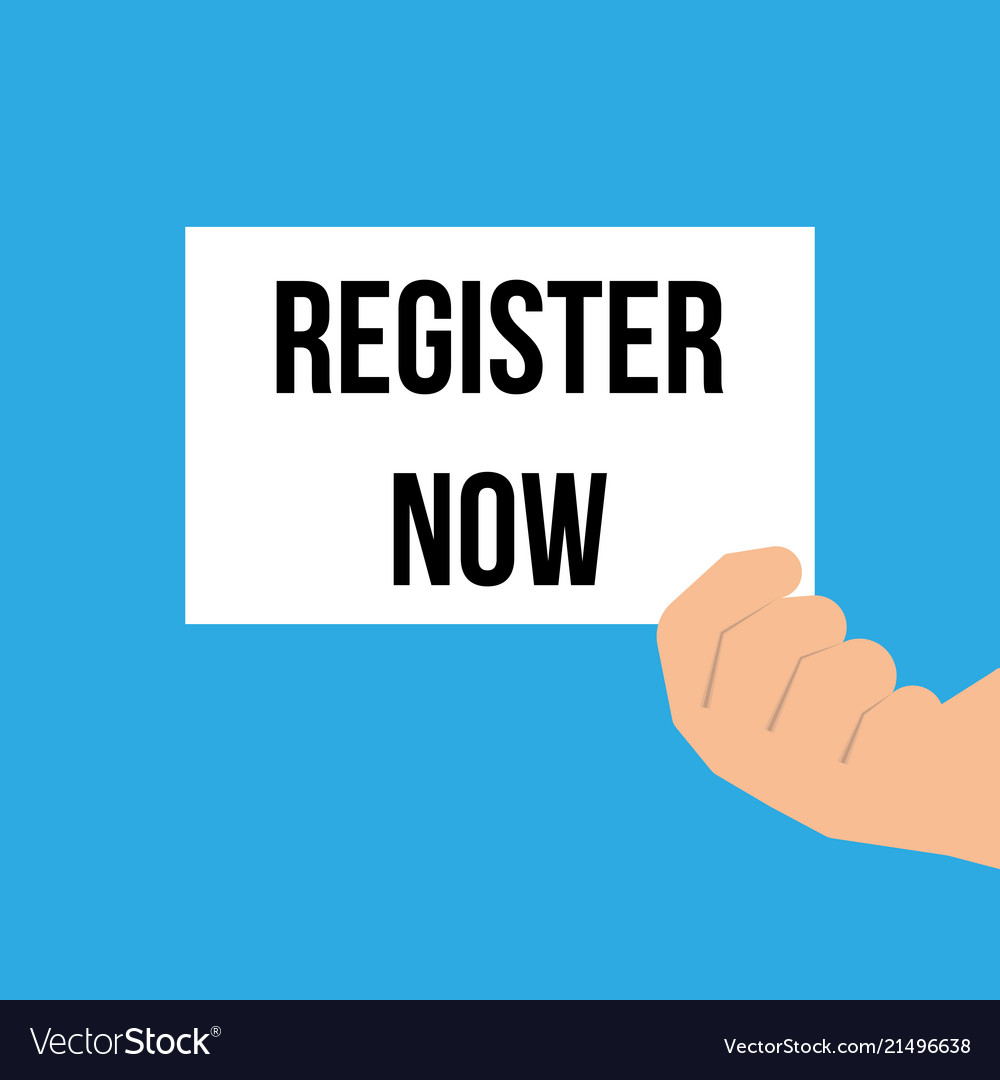 Man showing paper register now text