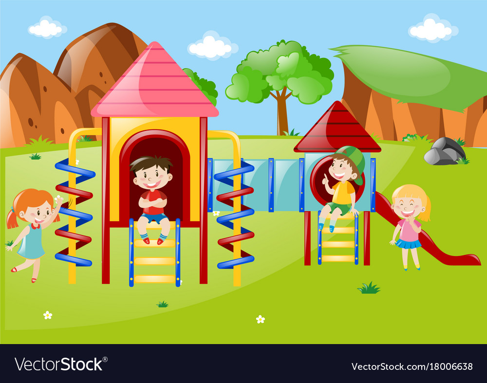 Many kids at playground daytime Royalty Free Vector Image