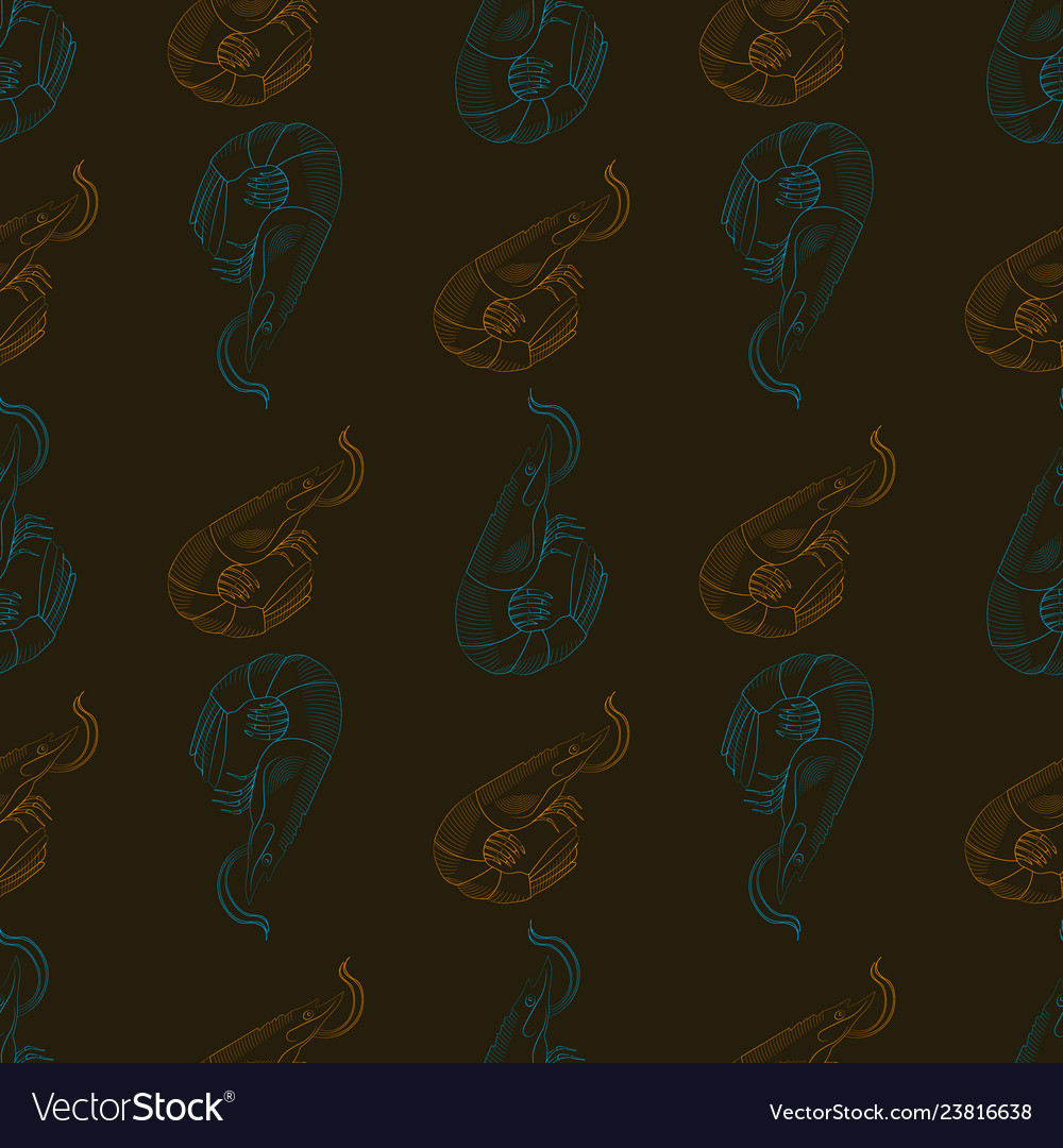 Sea shrimp seamless pattern stylization hand