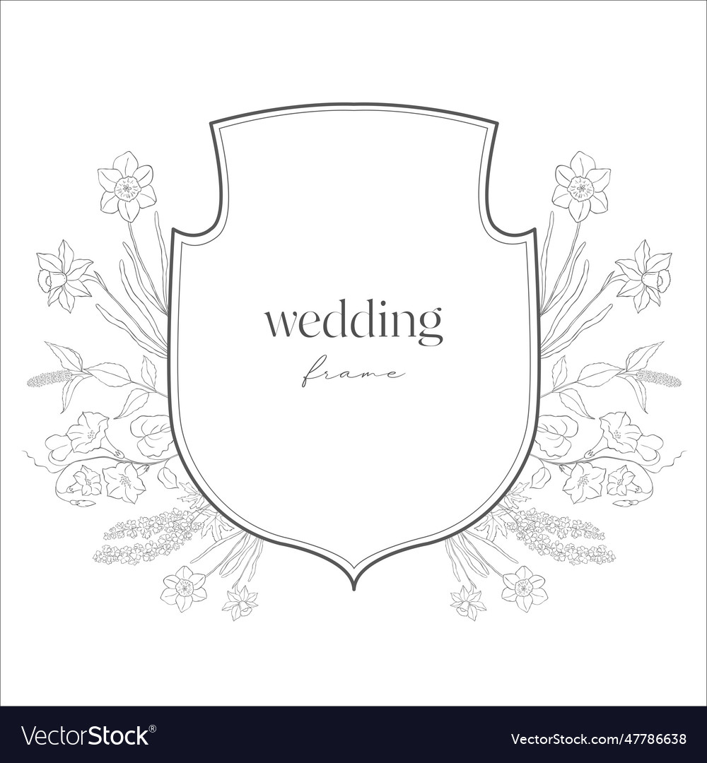 Wedding crest with flowers on the white background