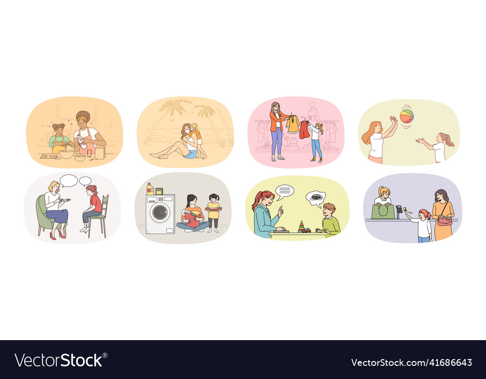 Collection of happy mother enjoy days with small Vector Image