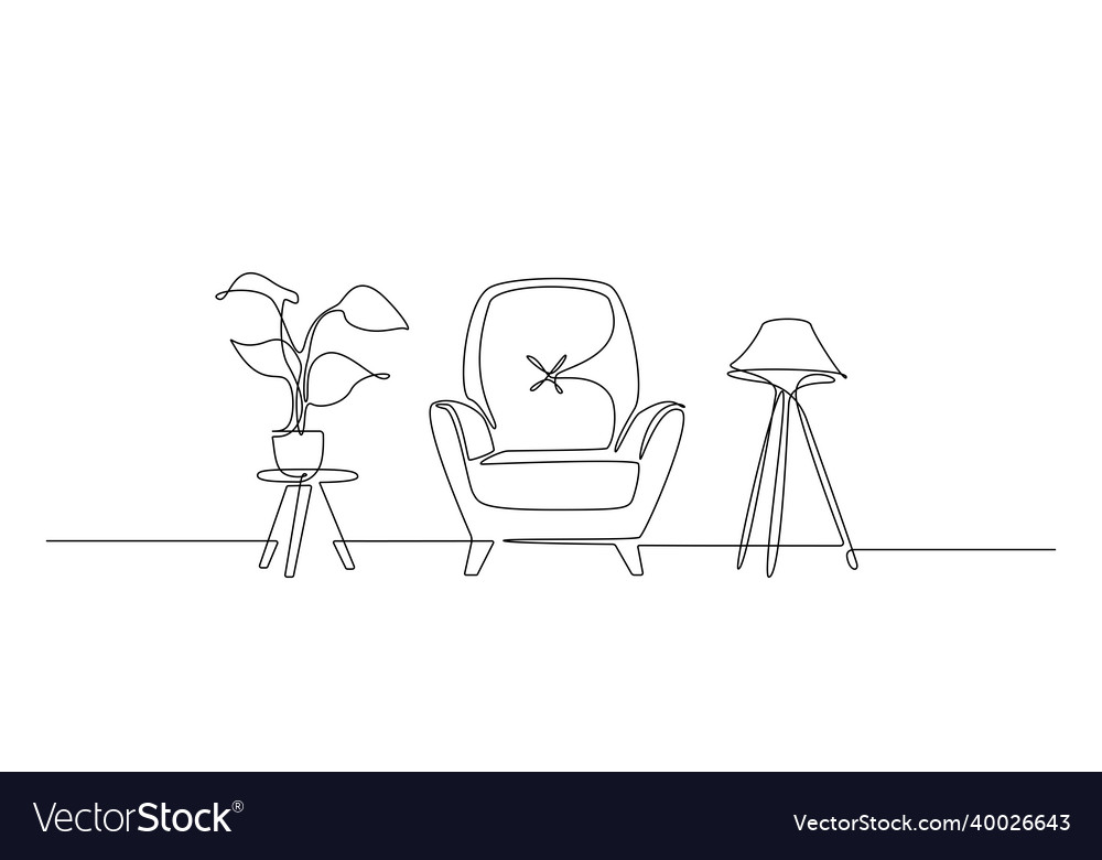 Continuous one line drawing of armchair and loft Vector Image