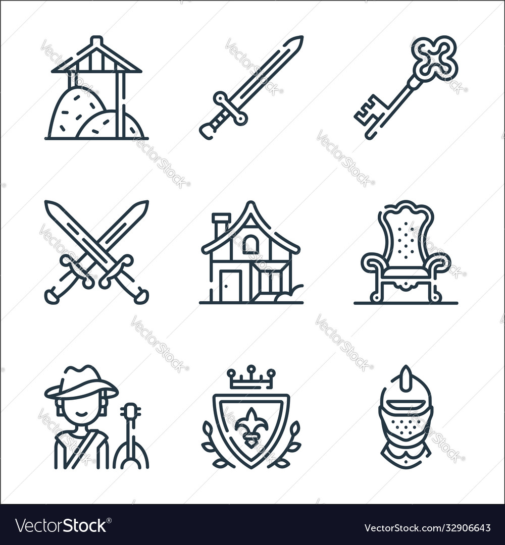 Medieval times line icons linear set quality