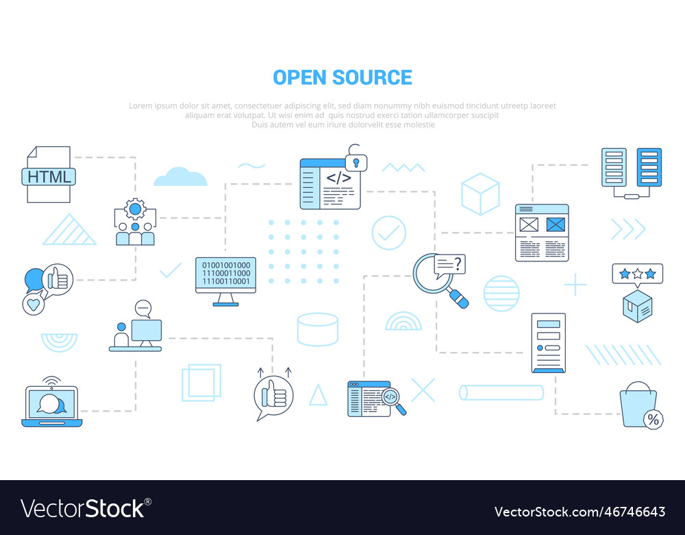 Open source concept with icon set template banner Vector Image Open source concept with icon set template banner
