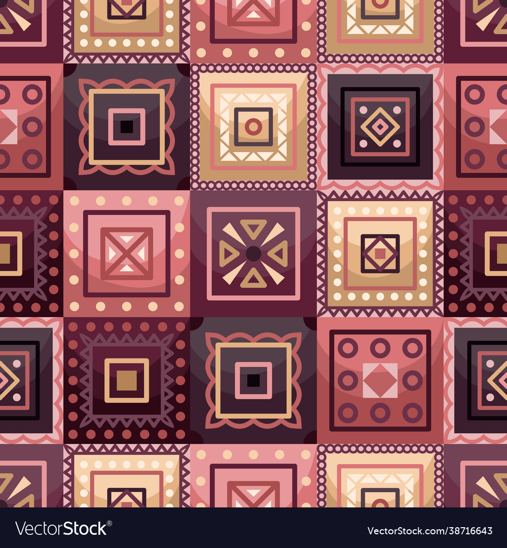 Seamless pattern with boho geometrical square vector image Seamless pattern with boho geometrical square
