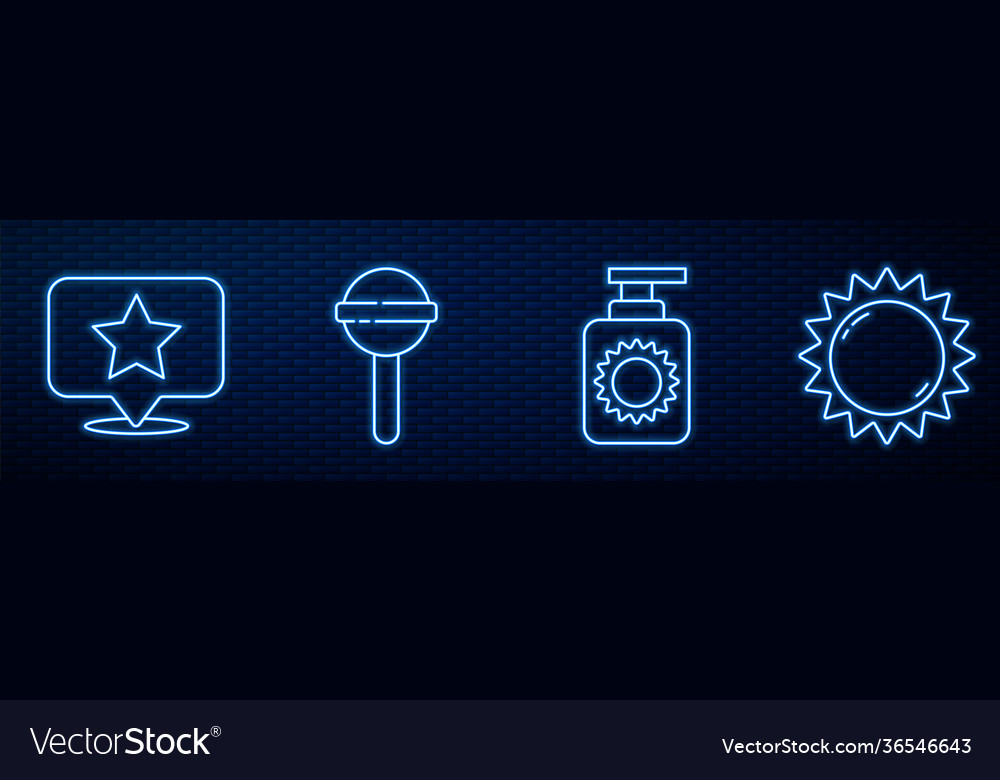 Set line sunscreen spray bottle map pointer vector image Set line sunscreen spray bottle map pointer