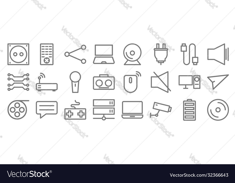 Technology line icons linear set quality vector image Technology line icons linear set quality