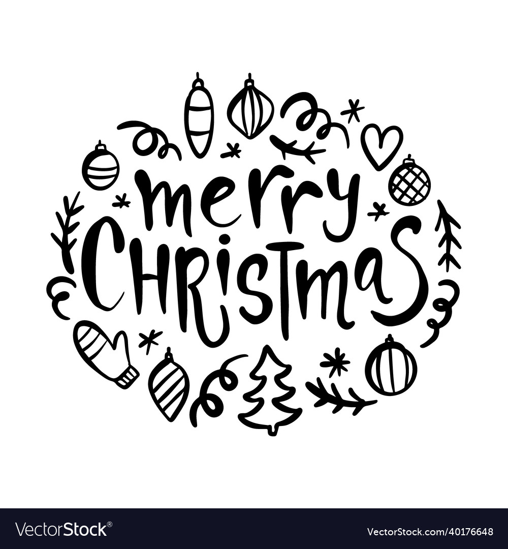 Christmas print doodle symbols with text Vector Image