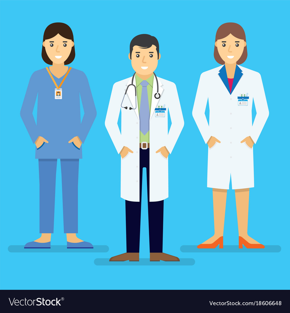 Doctors and other hospital staff stand together Vector Image