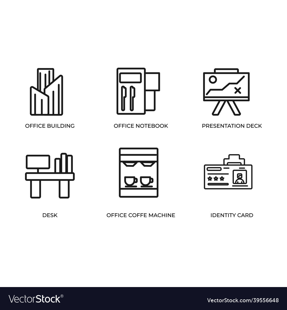 Office line icon set template simple black