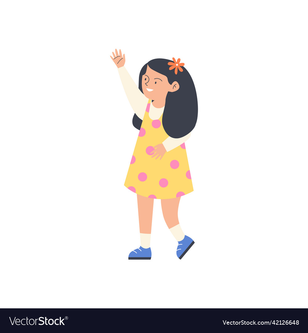 School girl or kindergartener raising hand flat