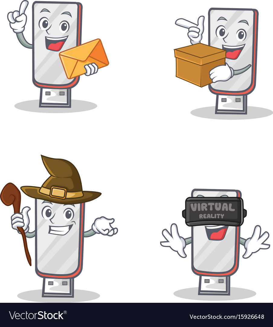 Set of flashdisk character with envelope box witch